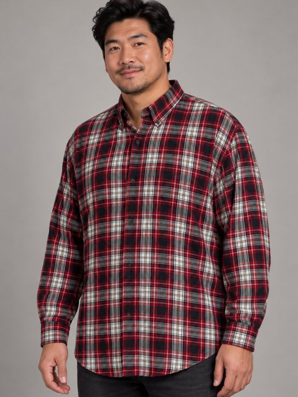 Chaps Red Black White Plaid Flannel Button Down Shirt Men XXL 100% Cotton